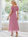 Chiffon Ruffle Sleeves Asymmetrical Hem Mother of the Bride Dress – Purple Orchid