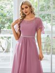 Chiffon Ruffle Sleeves Asymmetrical Hem Mother of the Bride Dress – Purple Orchid