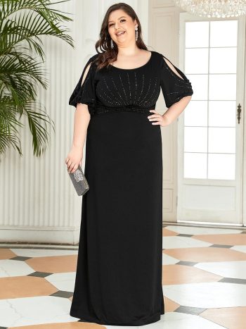Simple Plus Size Bodycon Maxi Mermaid Formal Evening Dress - Black
