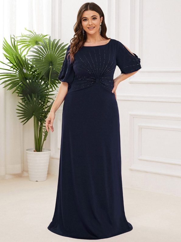 Simple Plus Size Bodycon Maxi Mermaid Formal Evening Dress - Navy Blue