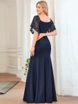 Sexy V Neck Maxi Bodycon Evening Dress with Flare Sleeves – Navy Blue