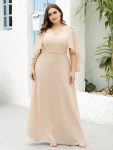 Elegant V Neck Flowy Chiffon Bridesmaid Dresses with Wraps – Blush