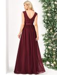 Classic Round Neck V Back Lace Bodice Bridesmaid Dress – Burgundy