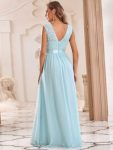 Classic Round Neck V Back Lace Bodice Bridesmaid Dress – Sky Blue