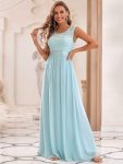 Classic Round Neck V Back Lace Bodice Bridesmaid Dress – Sky Blue