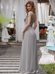 Classic Round Neck V Back Lace Bodice Bridesmaid Dress – Grey