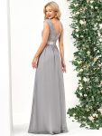 Classic Round Neck V Back Lace Bodice Bridesmaid Dress – Grey