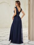 Classic Round Neck V Back Lace Bodice Bridesmaid Dress – Navy Blue