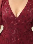 Fashion Plus Size V Neck Mermaid Sequin & Tulle Evening Dress – Burgundy