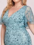 Fashion Plus Size V Neck Mermaid Sequin & Tulle Evening Dress – Dusty Blue