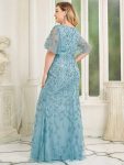 Fashion Plus Size V Neck Mermaid Sequin & Tulle Evening Dress – Dusty Blue