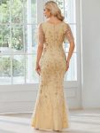 Gorgeous V Neck Leaf-Sequined Fishtail Party Dress – Gold