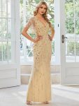 Gorgeous V Neck Leaf-Sequined Fishtail Party Dress – Gold