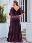 Elegant Double V Neck Velvet Party Dress with Sleeves – Dark Purple