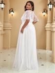 Women’s A-Line Short Sleeve Embroidery Floor Length Evening Dresses – White