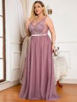 Women’s A-Line V-Neck Floral Lace Appliques Bridesmaid Dress – Purple Orchid