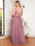 Women’s A-Line V-Neck Floral Lace Appliques Bridesmaid Dress – Purple Orchid