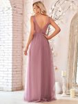 Women’s A-Line V-Neck Floral Lace Appliques Bridesmaid Dress – Purple Orchid