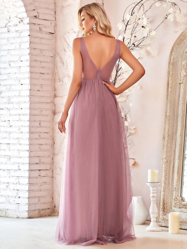 Women's A-Line V-Neck Floral Lace Appliques Bridesmaid Dress - Purple Orchid