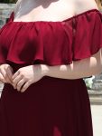 Women’s Off Shoulder Ruffle Thigh Slit Bridesmaid Dresses – Burgundy