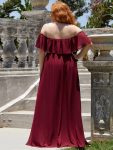 Women’s Off Shoulder Ruffle Thigh Slit Bridesmaid Dresses – Burgundy