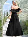 Women’s Off Shoulder Ruffle Thigh Slit Bridesmaid Dresses – Black