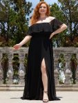 Women’s Off Shoulder Ruffle Thigh Slit Bridesmaid Dresses – Black