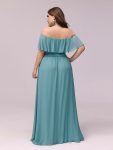 Women’s Off Shoulder Ruffle Thigh Slit Bridesmaid Dresses – Dusty Blue