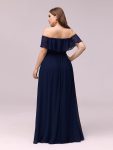 Women’s Off Shoulder Ruffle Thigh Slit Bridesmaid Dresses – Navy Blue