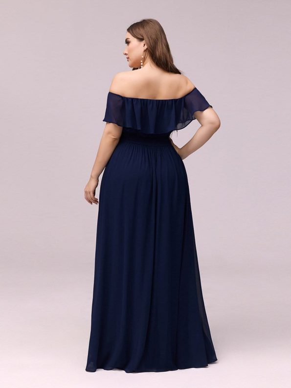 Women's Off Shoulder Ruffle Thigh Slit Bridesmaid Dresses - Navy Blue