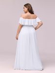 Women’s Off Shoulder Ruffle Thigh Slit Bridesmaid Dresses – White