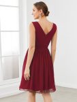 Women Sleeveless V Neck Short Bridesmaid Dress – Burgundy