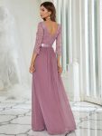 See-Through Floor Length Lace Evening Dress with Half Sleeve – Purple Orchid