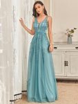 Maxi Long Elegant Ethereal Tulle Evening Dress – Dusty Blue