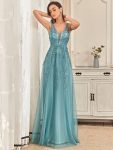 Maxi Long Elegant Ethereal Tulle Evening Dress – Dusty Blue