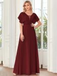 Women's A-Line Empire Waist Maxi Chiffon Evening Dress - Burgundy