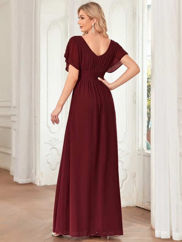 Women's A-Line Empire Waist Maxi Chiffon Evening Dress - Burgundy