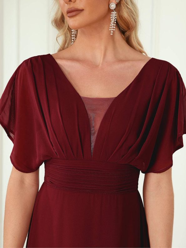 Women's A-Line Empire Waist Maxi Chiffon Evening Dress - Burgundy