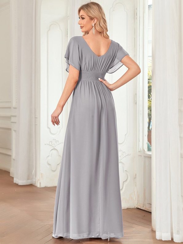 Women's A-Line Empire Waist Maxi Chiffon Evening Dress - Grey