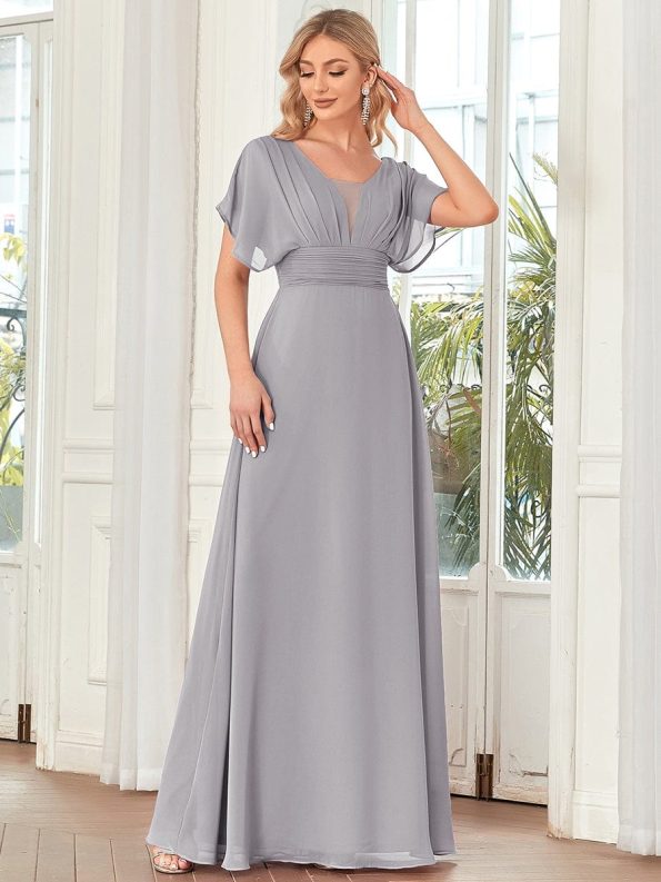 Women's A-Line Empire Waist Maxi Chiffon Evening Dress - Grey