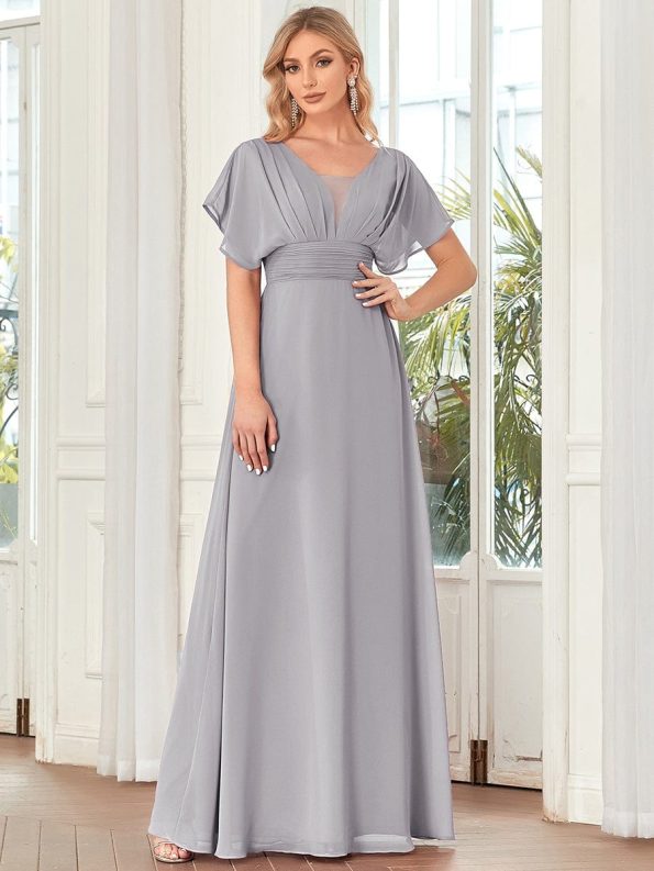 Women's A-Line Empire Waist Maxi Chiffon Evening Dress - Grey