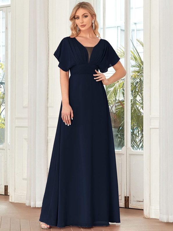 Women's A-Line Empire Waist Maxi Chiffon Evening Dress - Navy Blue