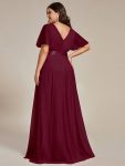 Double V-Neck Floor-Length Short Sleeve Tulle Bridesmaid Dresses – Burgundy