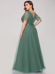 Double V-Neck Floor-Length Short Sleeve Tulle Bridesmaid Dresses – Green Bean