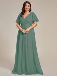 Double V-Neck Floor-Length Short Sleeve Tulle Bridesmaid Dresses – Green Bean