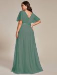 Double V-Neck Floor-Length Short Sleeve Tulle Bridesmaid Dresses – Green Bean