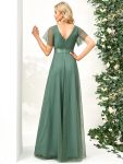 Double V-Neck Floor-Length Short Sleeve Tulle Bridesmaid Dresses – Green Bean