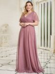 V-Neck Floor-Length Short Sleeve Tulle Bridesmaid Dresses – Purple Orchid