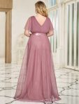 V-Neck Floor-Length Short Sleeve Tulle Bridesmaid Dresses – Purple Orchid