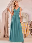 Pleated Sleeveless V-Neck Chiffon Maxi Dress – Dusty Blue